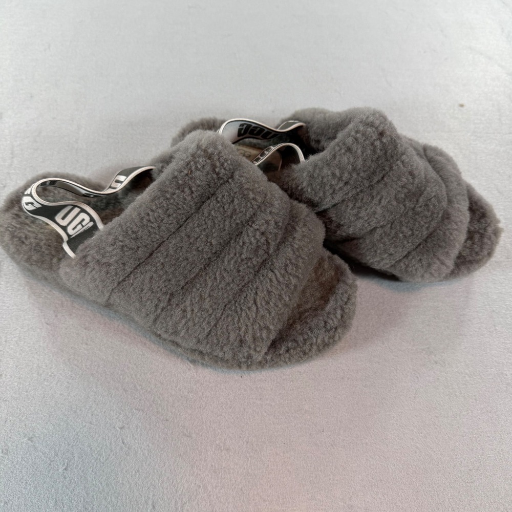 UGG Fluff‎ Yeah Slides Womens 9 Gray Sheepskin Slingback Platform Slippers